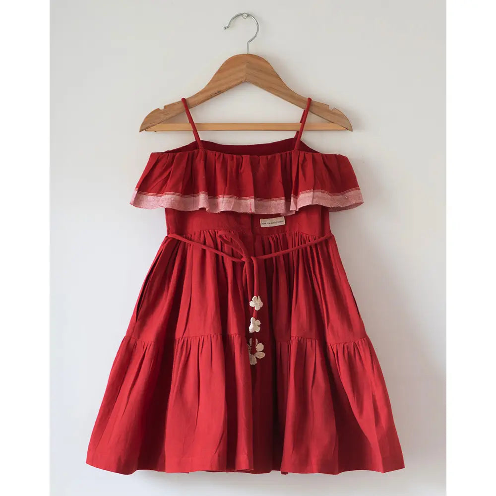 Love The World Today Fool’s Paradise Tiered Maxi Dress In Red Handwoven Cotton