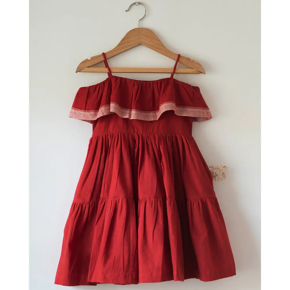 Love The World Today Fool’s Paradise Tiered Maxi Dress In Red Handwoven Cotton
