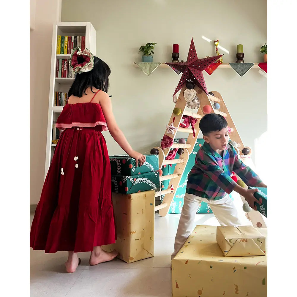 Love The World Today Fool’s Paradise Tiered Maxi Dress In Red Handwoven Cotton