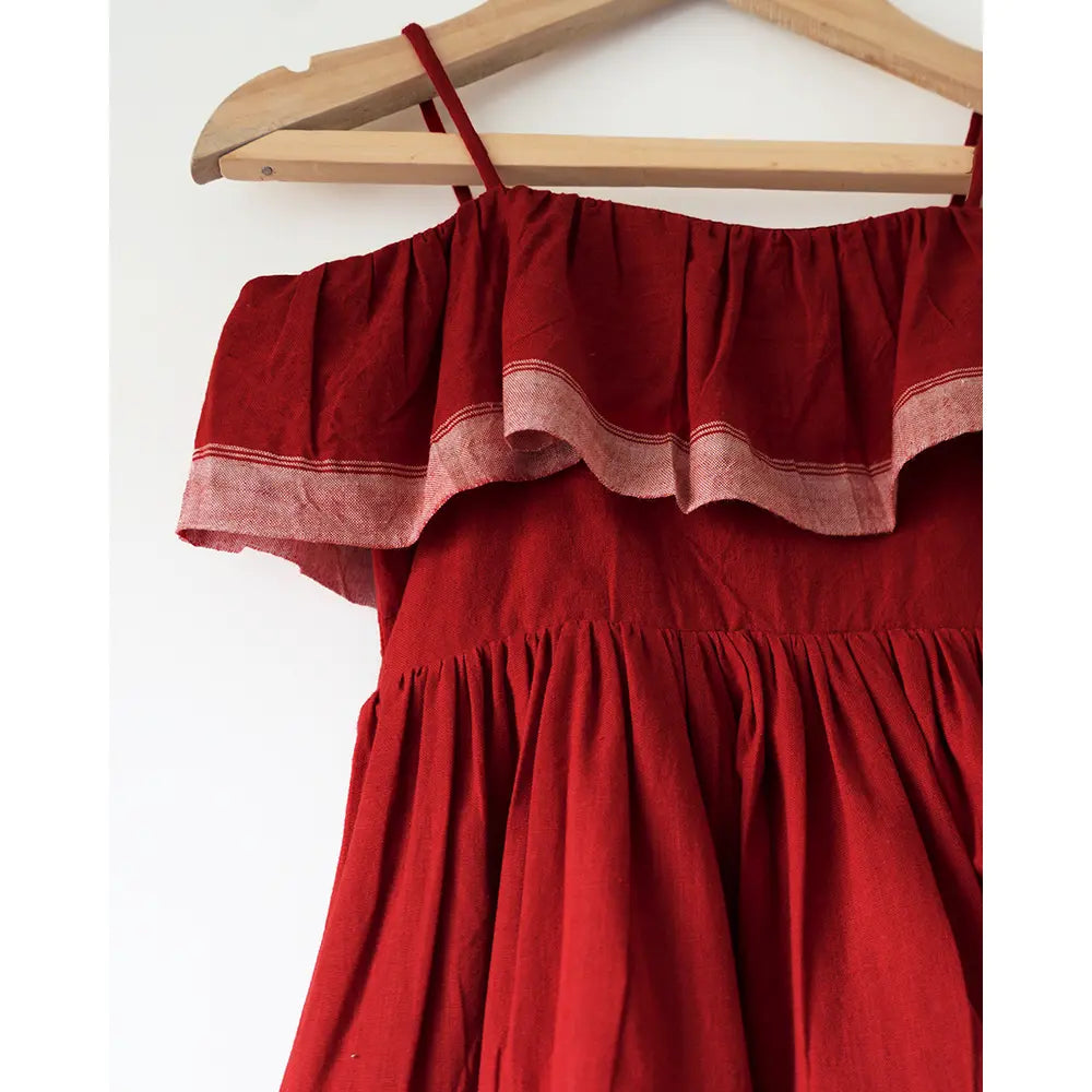 Love The World Today Fool’s Paradise Tiered Maxi Dress In Red Handwoven Cotton
