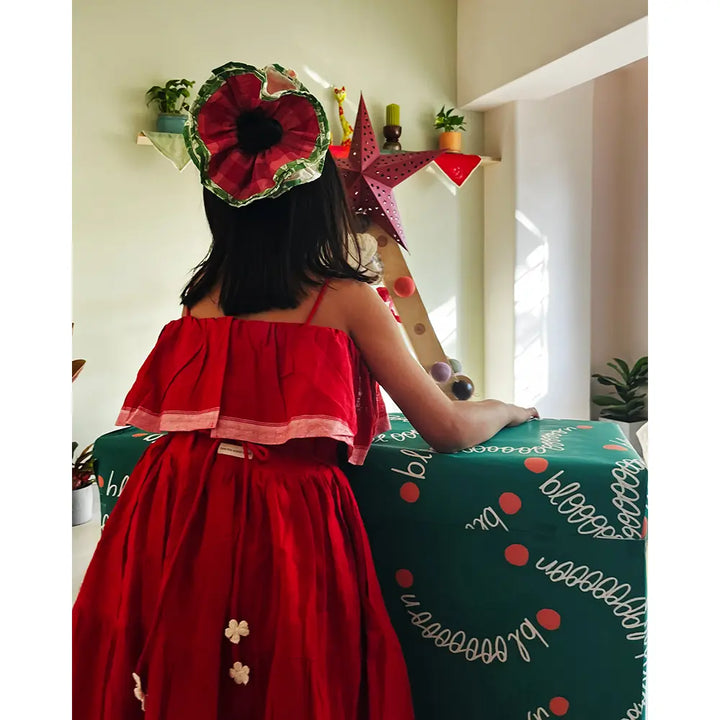 Love The World Today Fool’s Paradise Tiered Maxi Dress In Red Handwoven Cotton