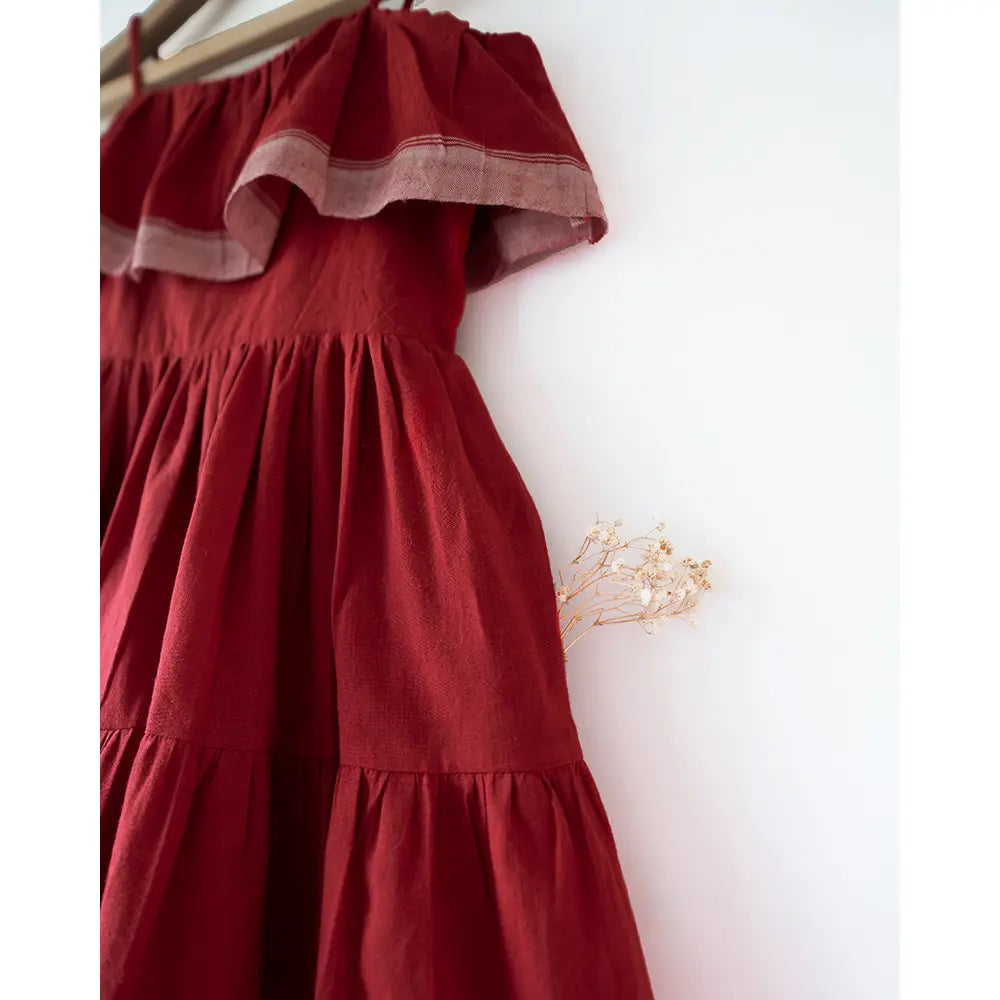 Love The World Today Fool’s Paradise Tiered Maxi Dress In Red Handwoven Cotton