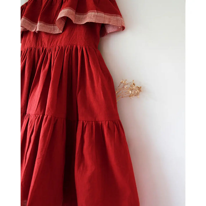 Love The World Today Fool’s Paradise Tiered Maxi Dress In Red Handwoven Cotton