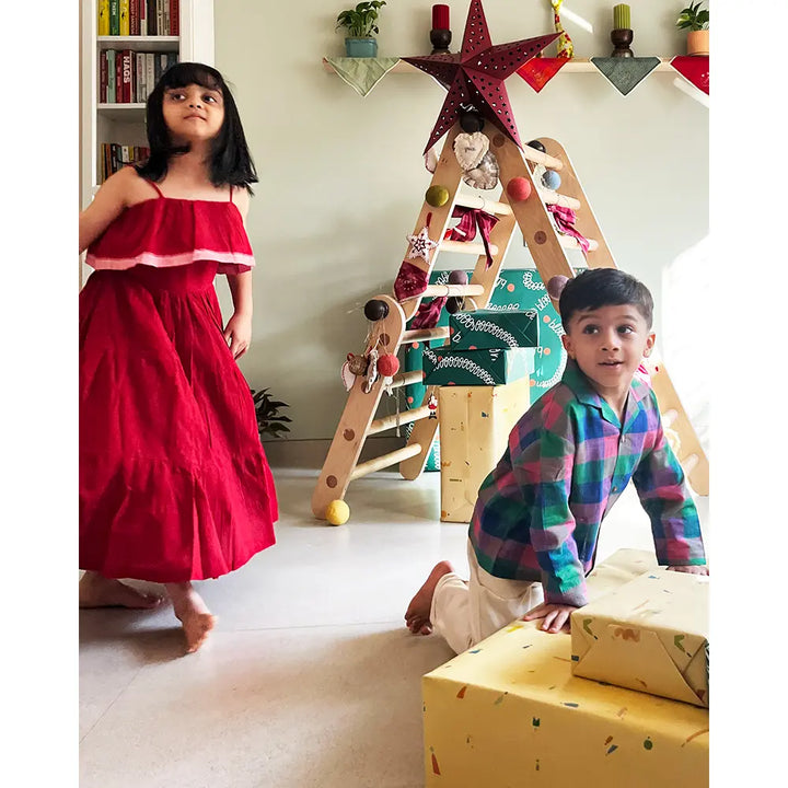 Love The World Today Fool’s Paradise Tiered Maxi Dress In Red Handwoven Cotton