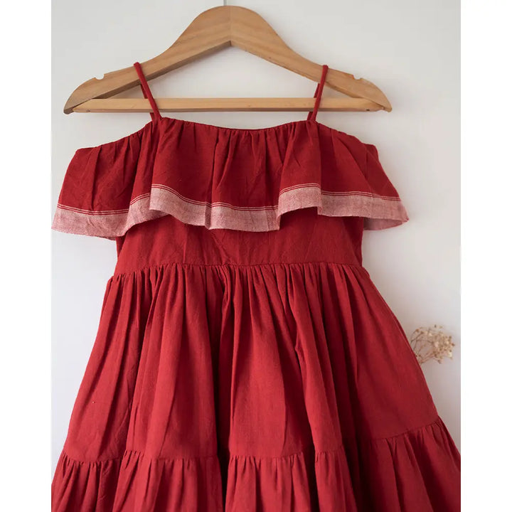 Love The World Today Fool’s Paradise Tiered Maxi Dress In Red Handwoven Cotton