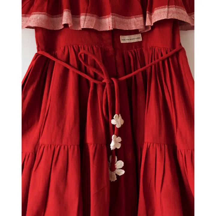 Love The World Today Fool’s Paradise Tiered Maxi Dress In Red Handwoven Cotton