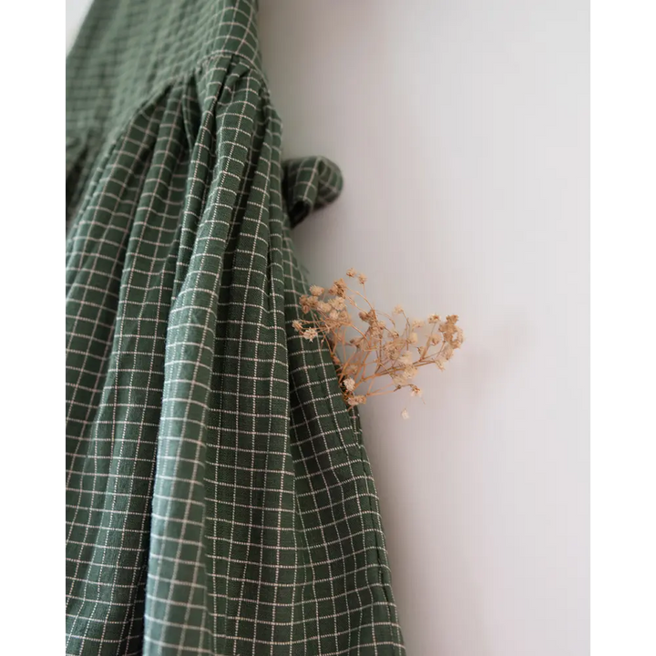 Love The World Today Bloom Handmade Green Checkered Halter Neck Girls Dress