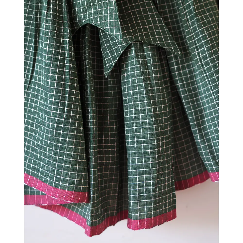 Love The World Today Bloom Handmade Green Checkered Halter Neck Girls Dress