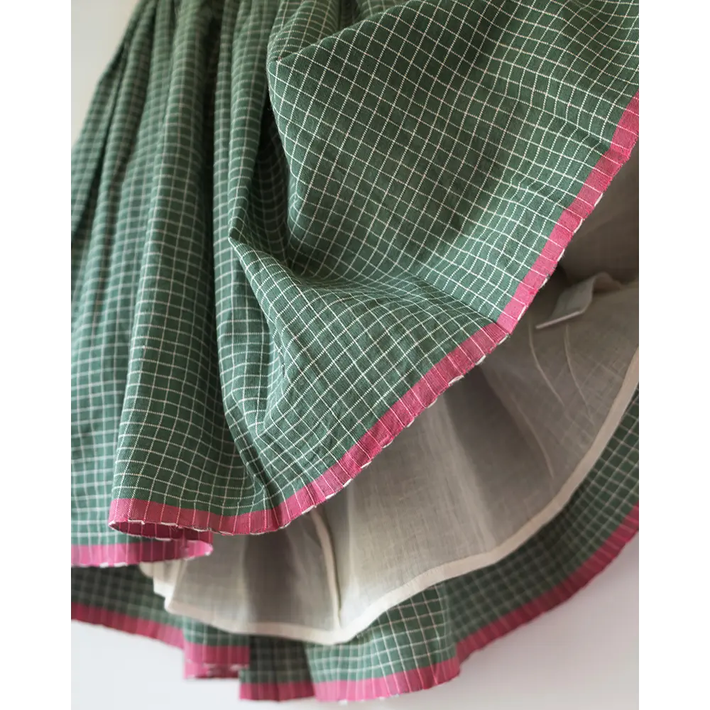 Love The World Today Bloom Handmade Green Checkered Halter Neck Girls Dress