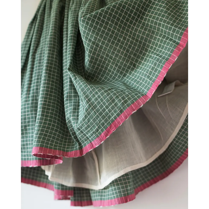 Love The World Today Bloom Handmade Green Checkered Halter Neck Girls Dress