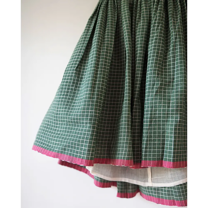 Love The World Today Bloom Handmade Green Checkered Halter Neck Girls Dress