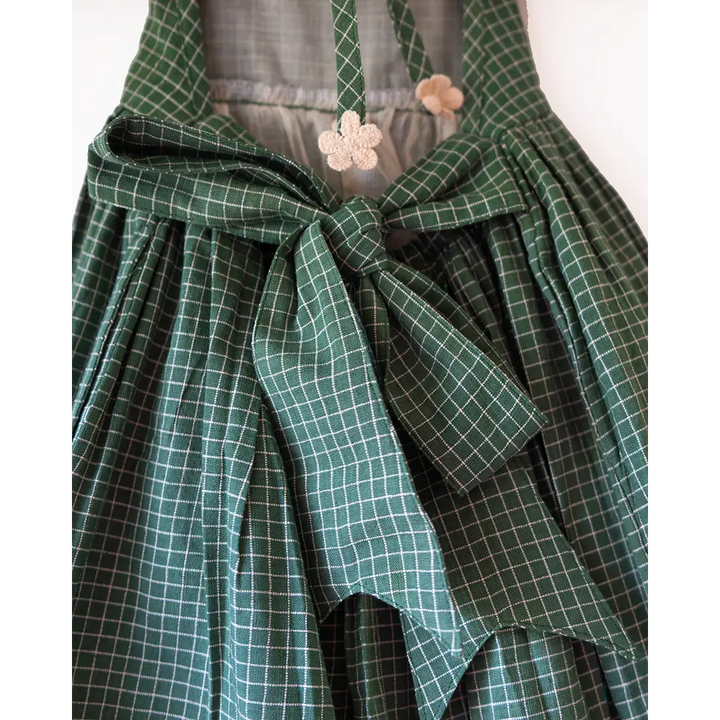 Love The World Today Bloom Handmade Green Checkered Halter Neck Girls Dress