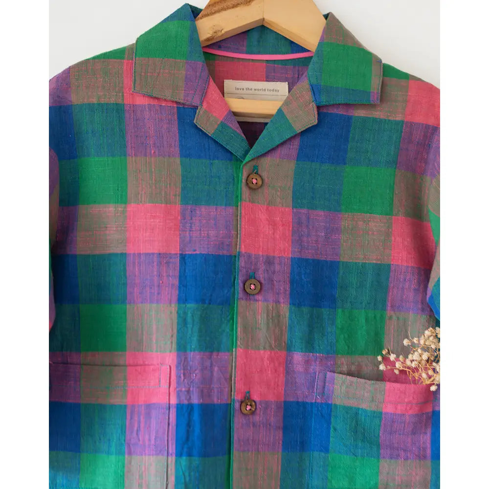 Love The World Today Cloud Drift Oversized Shirt In Handwoven Cotton - Multi color