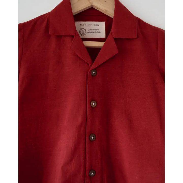 Love The World Today Boogie Red Boys Handwoven Cotton Shirt