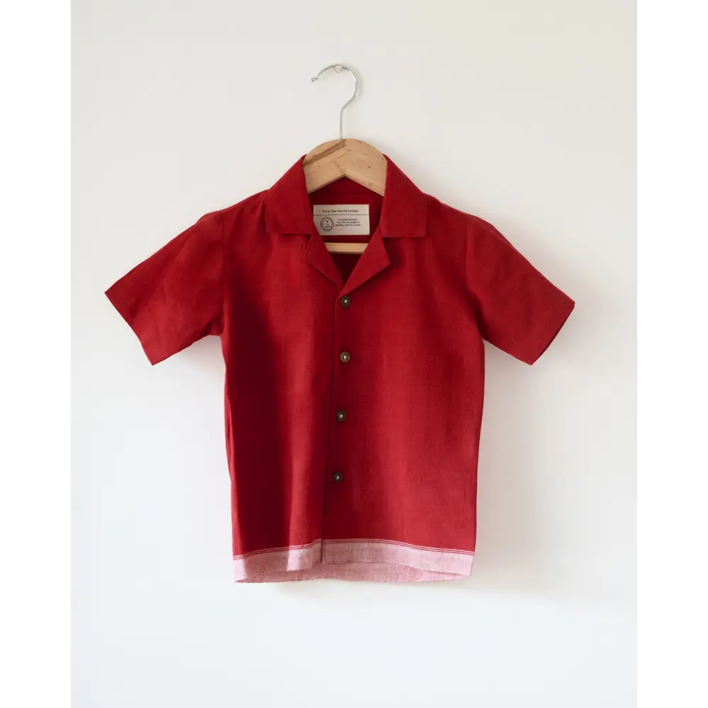 Love The World Today Boogie Red Boys Handwoven Cotton Shirt