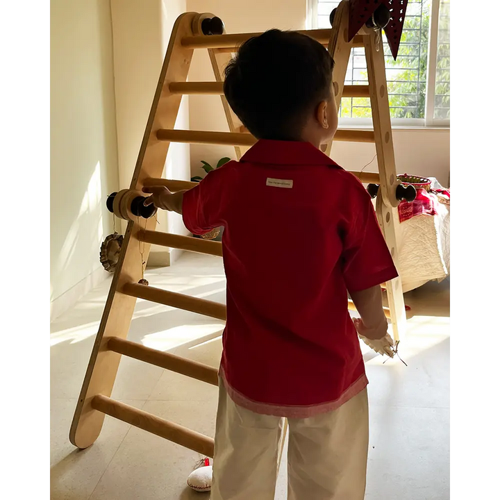 Love The World Today Boogie Red Boys Handwoven Cotton Shirt