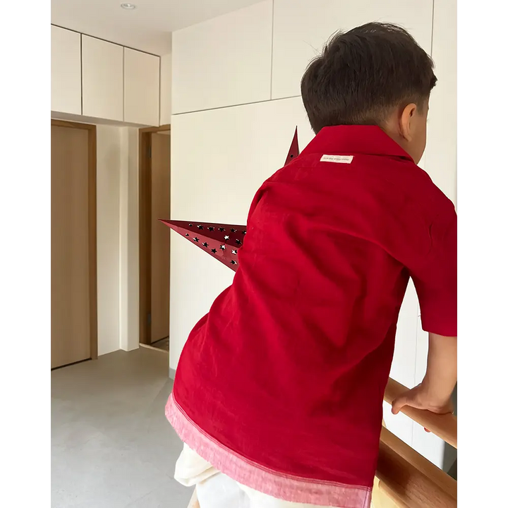 Love The World Today Boogie Red Boys Handwoven Cotton Shirt