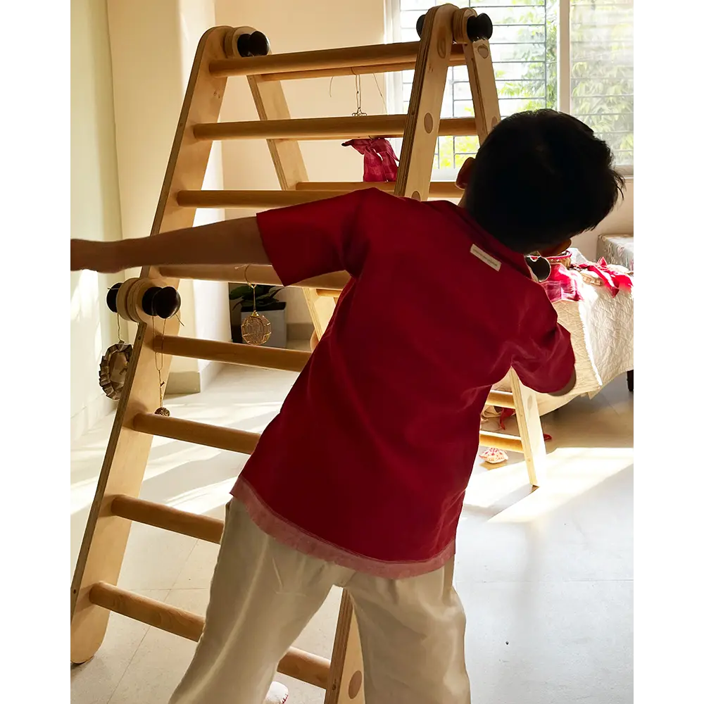 Love The World Today Boogie Red Boys Handwoven Cotton Shirt