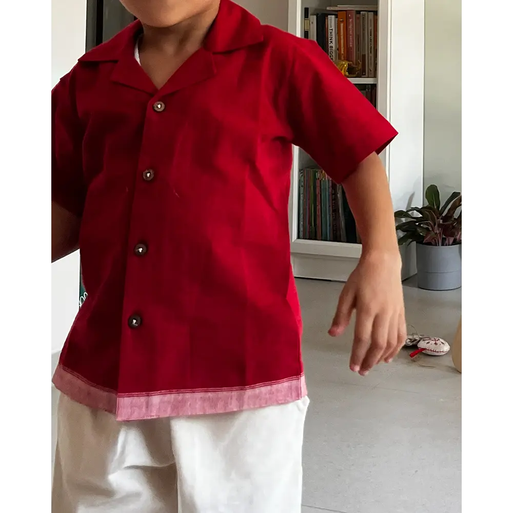 Love The World Today Boogie Red Boys Handwoven Cotton Shirt