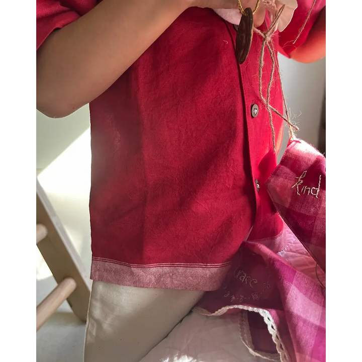 Love The World Today Boogie Red Boys Handwoven Cotton Shirt