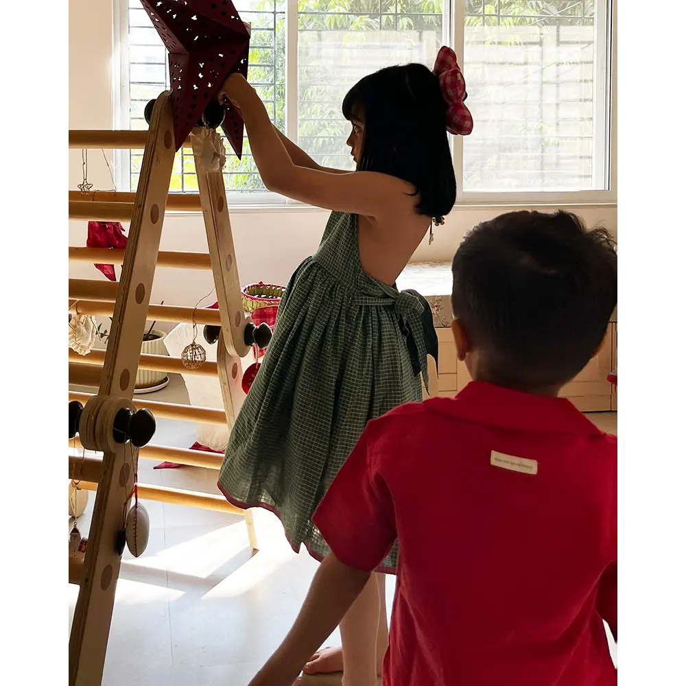 Love The World Today Boogie Red Boys Handwoven Cotton Shirt