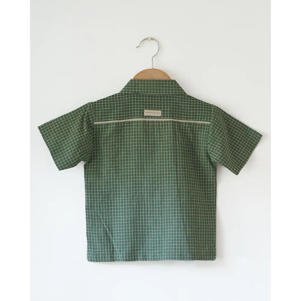 Love The World Today Boogie Green Checkered Boys Handwoven Cotton Shirt