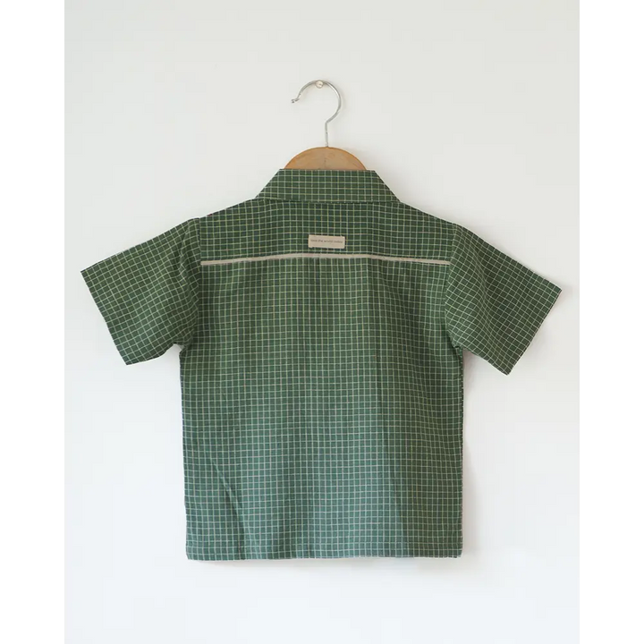 Love The World Today Boogie Green Checkered Boys Handwoven Cotton Shirt