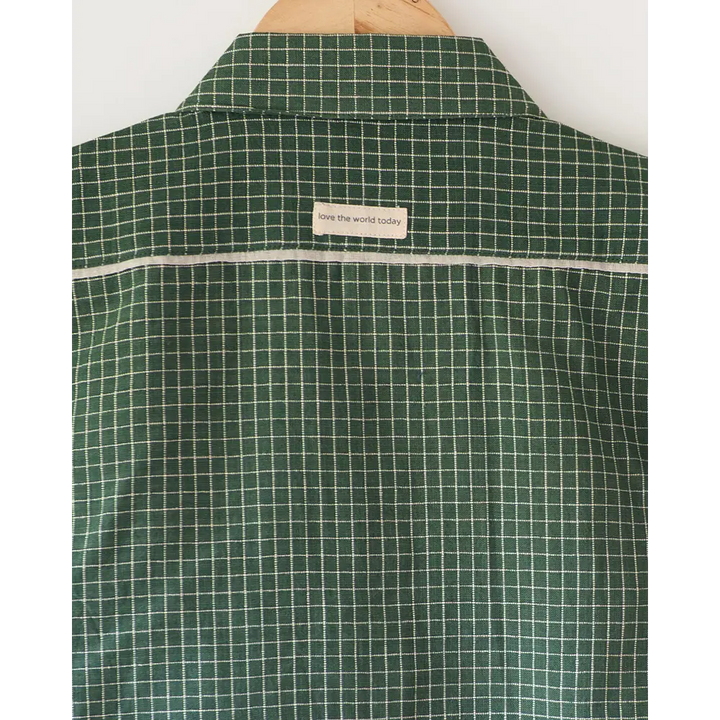 Love The World Today Boogie Green Checkered Boys Handwoven Cotton Shirt