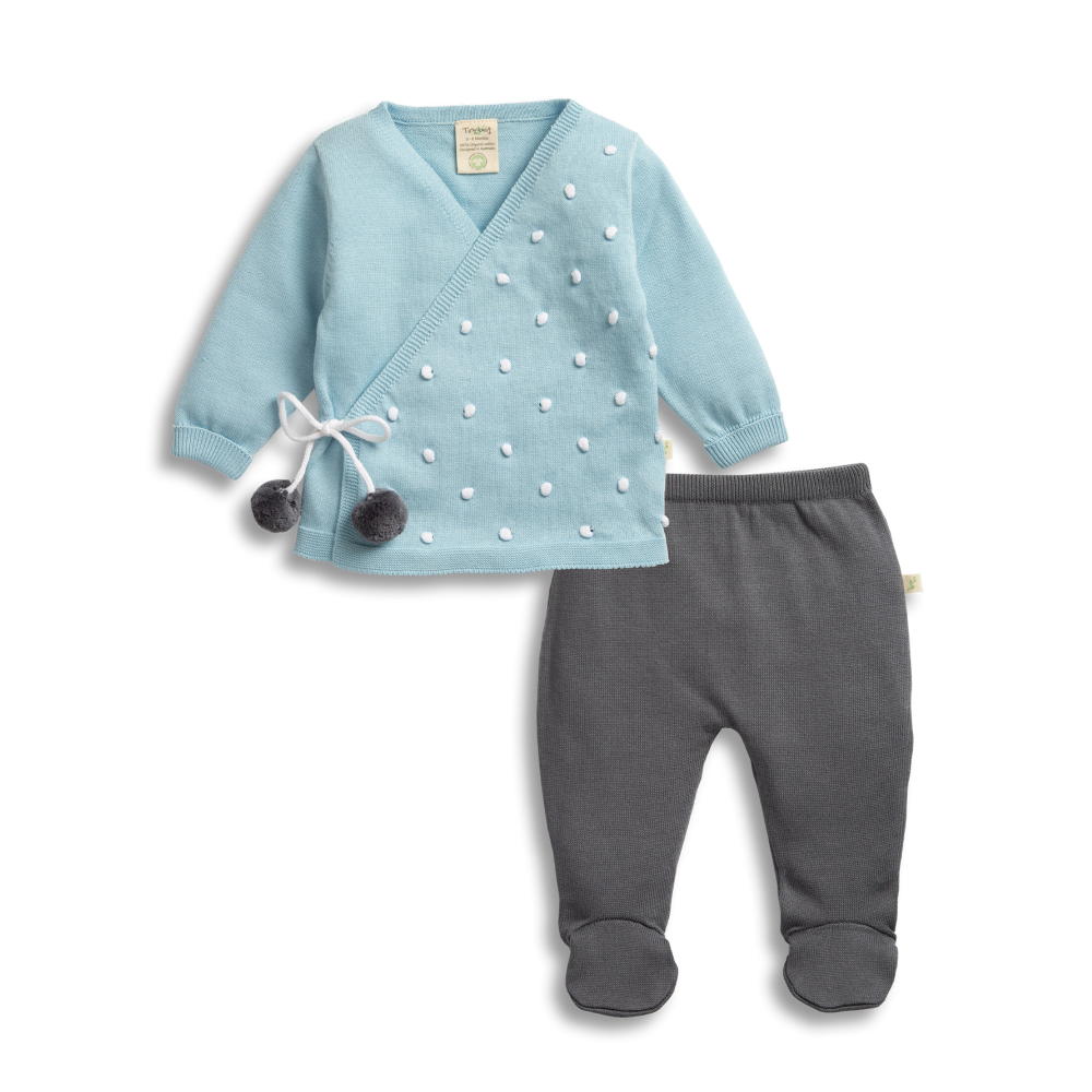 Tiny Twig Knitted Kimono Set - Cool Blue/Soft Grey