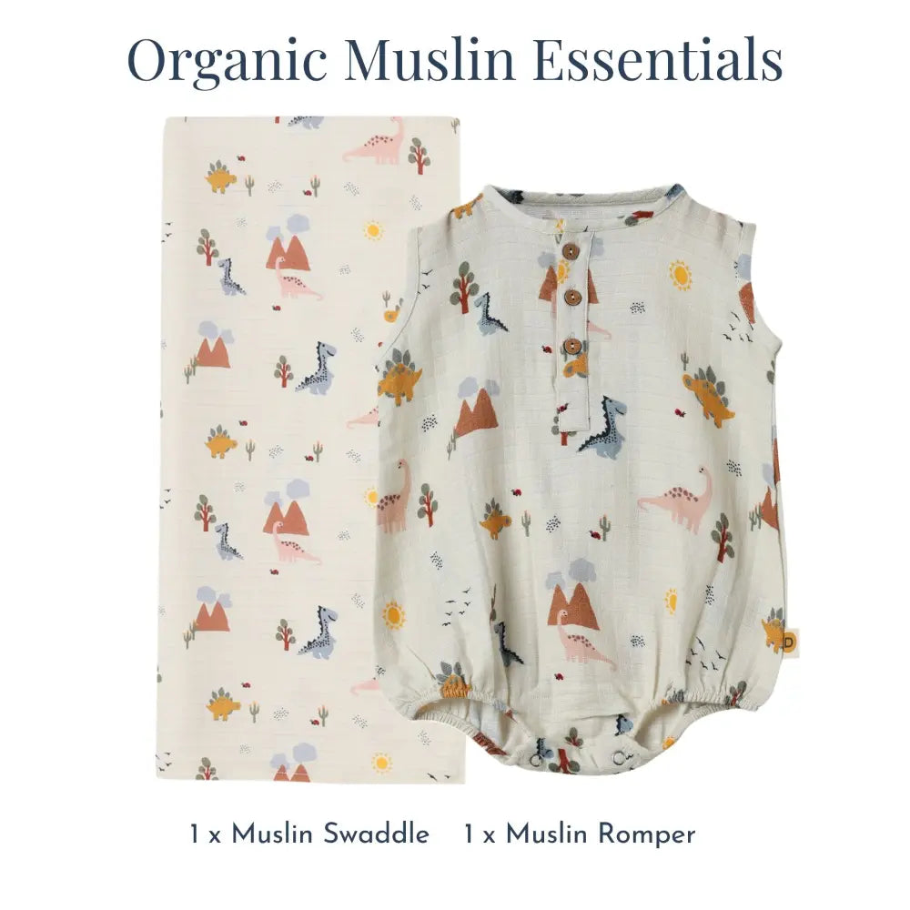 Dulaar Organic Muslin Essentials (Set of 2) - A Day with Dinos