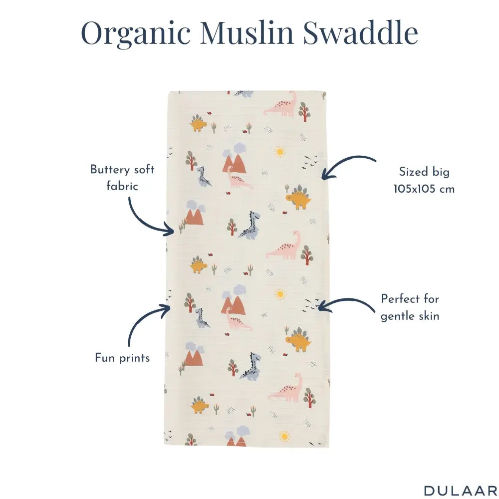 Dulaar Organic Muslin Essentials (Set of 2) - A Day with Dinos