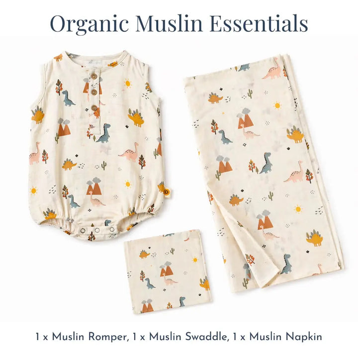 Dulaar Organic Muslin Essentials Set - A Day with Dinos