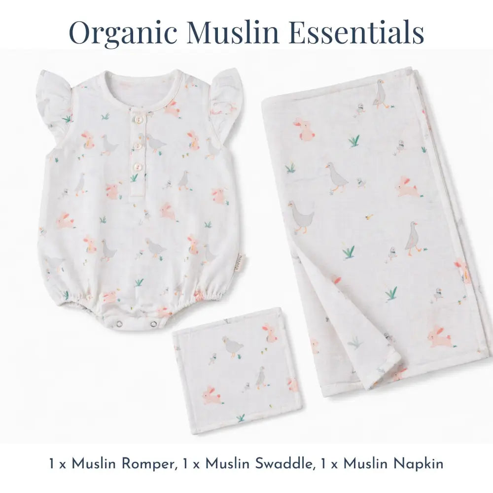 Dulaar Organic Muslin Essentials Set - Bunny Hops and Duck Walks