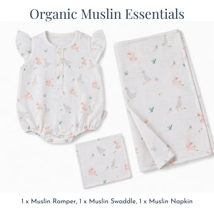 Dulaar Organic Muslin Essentials Set - Bunny Hops and Duck Walks