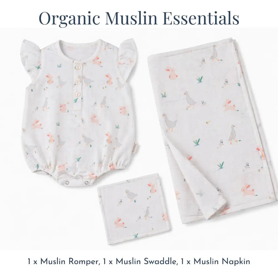 Dulaar Organic Muslin Essentials Set - Bunny Hops and Duck Walks