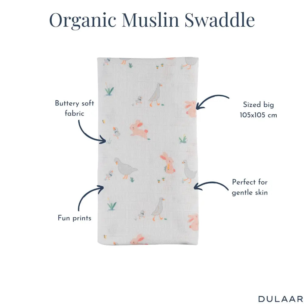 Dulaar Organic Muslin Essentials Set - Bunny Hops and Duck Walks