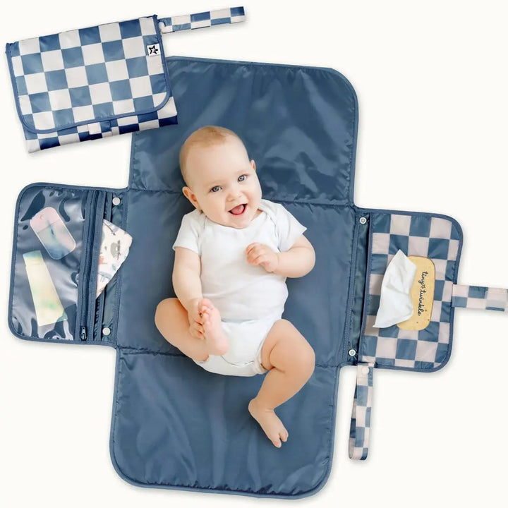 Tiny Twinkle Portable Diaper Changing Pad - Blue Checkers