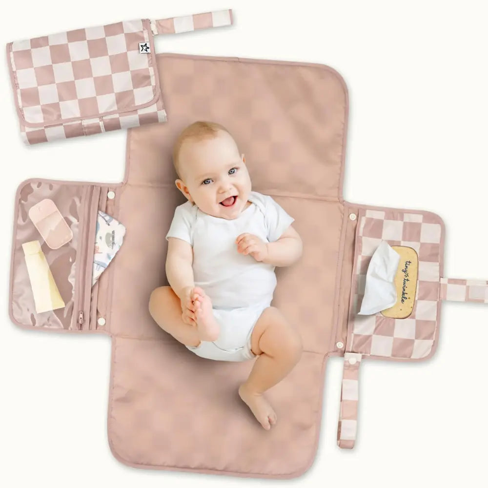 Tiny Twinkle Portable Diaper Changing Pad - Beige Checkers