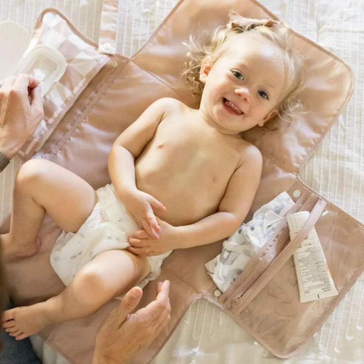 Tiny Twinkle Portable Diaper Changing Pad - Beige Checkers