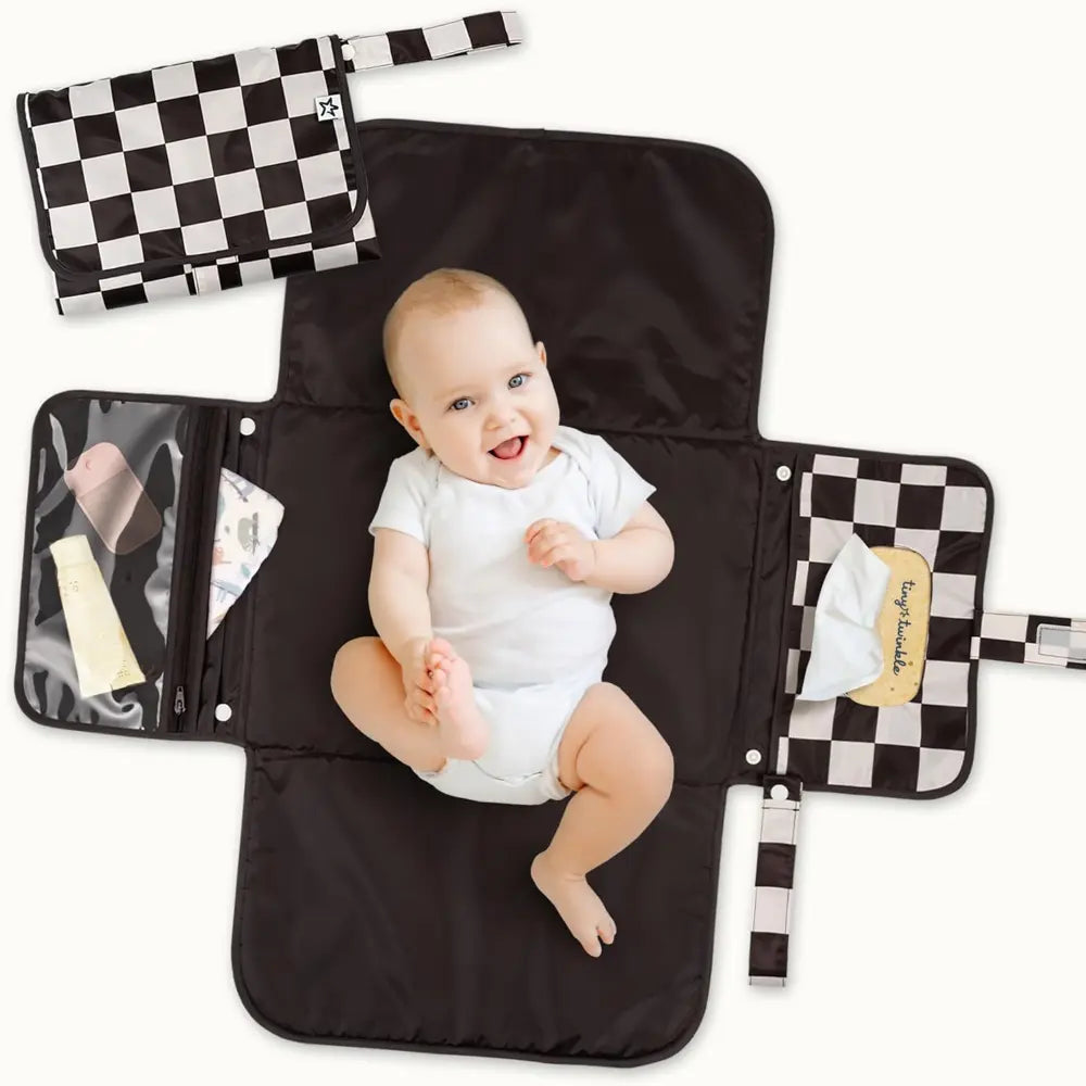 Tiny Twinkle Portable Diaper Changing Pad - Black Checkers