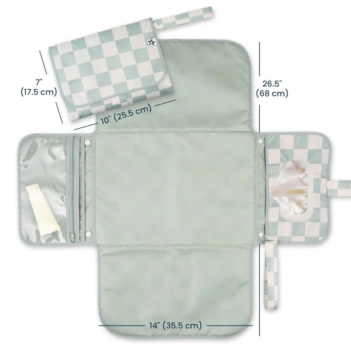 Tiny Twinkle Portable Diaper Changing Pad - Sage Checkers