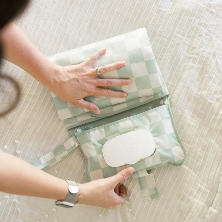 Tiny Twinkle Portable Diaper Changing Pad - Sage Checkers