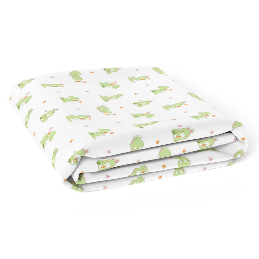 The White Cradle Flat Bed Sheet for Baby Cot &amp; Mattress - White &amp; Green Bunny (Pack of 2)