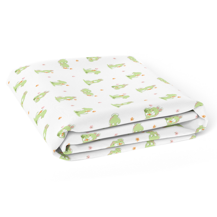 The White Cradle Flat Bed Sheet for Baby Cot &amp; Mattress - White &amp; Green Bunny (Pack of 2)