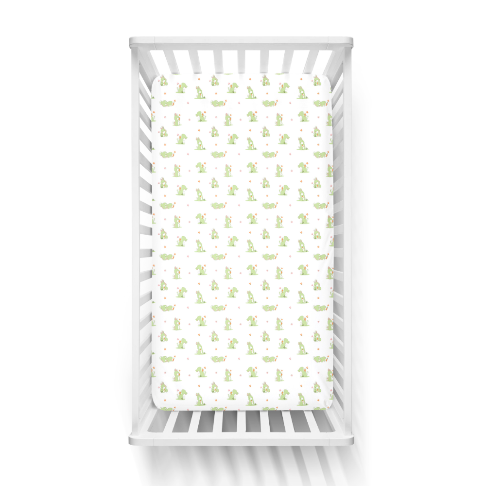 The White Cradle Flat Bed Sheet for Baby Cot &amp; Mattress - White &amp; Green Bunny (Pack of 2)