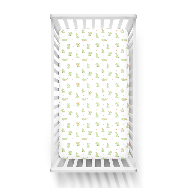 The White Cradle Flat Bed Sheet for Baby Cot &amp; Mattress - White &amp; Green Bunny (Pack of 2)