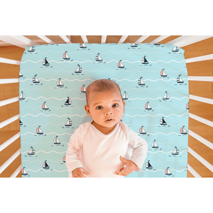 The White Cradle Flat Bed Sheet for Baby Cot &amp; Mattress - Yacht and Yacht Blotch (Pack of 2)