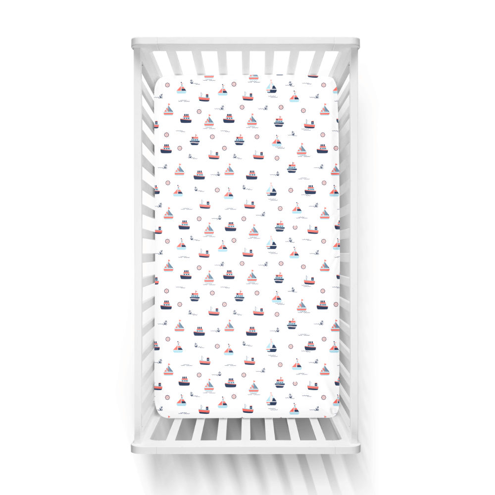 The White Cradle Flat Bed Sheet for Baby Cot &amp; Mattress - Yacht and Yacht Blotch (Pack of 2)