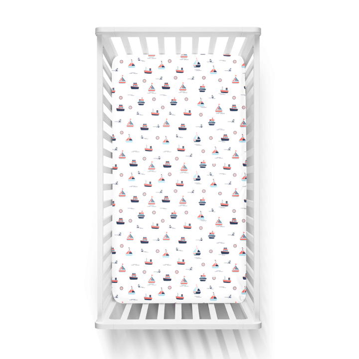 The White Cradle Flat Bed Sheet for Baby Cot &amp; Mattress - Yacht and Yacht Blotch (Pack of 2)