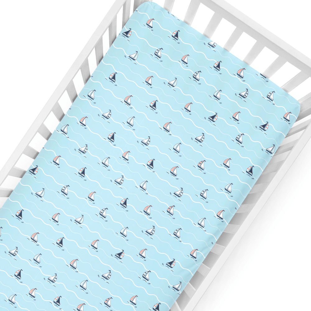 The White Cradle Flat Bed Sheet for Baby Cot & Mattress - Yacht and Yacht Blotch (Pack of 2)